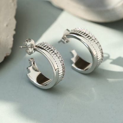 Europe Gear stone setting hoop earrings